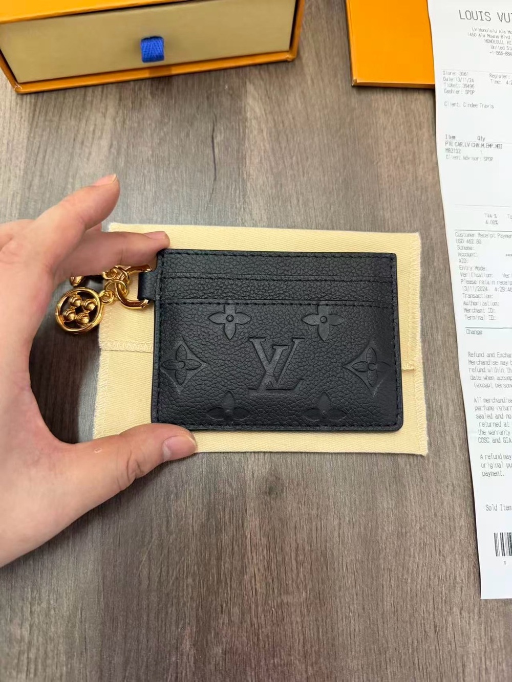 Louis Vuitton Black Monogram Empreinte Key & Card Holder with Gold Charm
